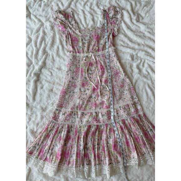 LoveShackFancy 🌷 Cottagecore Pink Floral Embroidered Lace Rare Midi Dress sz 0 - Picture 11 of 15